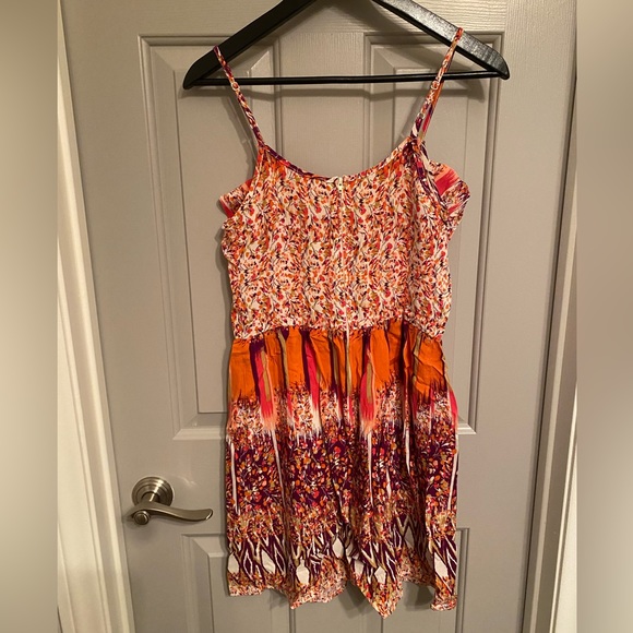 XHILARATION Colorful Printed Summer Dress with Ruffle Neckline SZ M - Picture 4 of 6